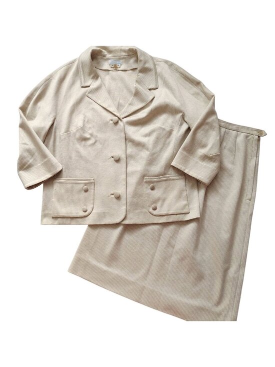 Saks Fifth Avenue Dresses & Skirts - Vintage Mid Century Womens Skirt Suit M L Beige Tonal Stripe 1960s Jackie O